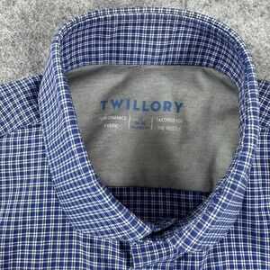 Twillory Performance Shirt Tailored Fit Men's 17 34-35 Blue Plaid Button Up